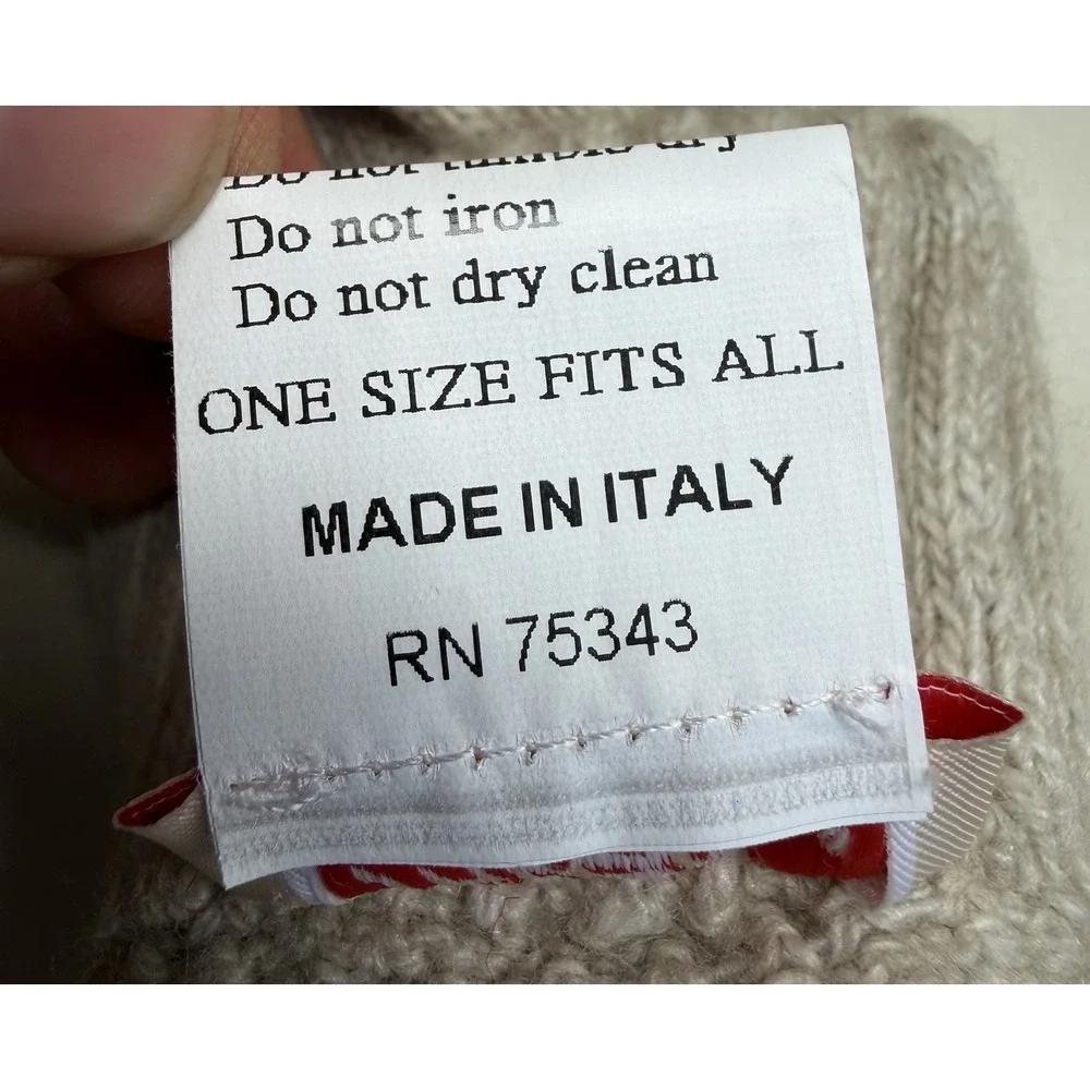 Stilestro Italy Cashmere Blend Knit Gloves Beige Crystal Rhinestone Accent